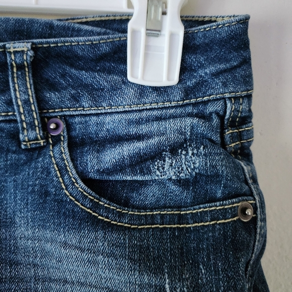 PARIS BLUES Blue Denim Jean Shorts Faded Midwash Blue Jeans Cuffed Hem Size 3 - Picture 6 of 17
